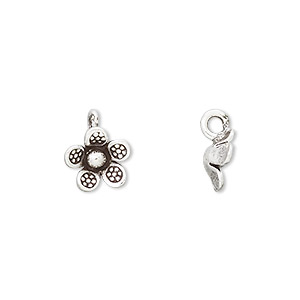 Charm, Hill Tribes, antiqued fine silver, 9x9mm flower with dots. Sold individually.