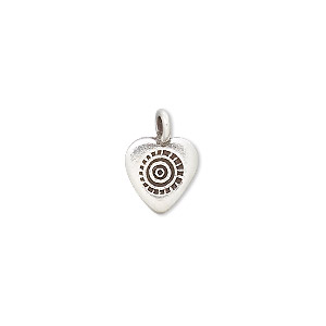 Charm, Hill Tribes, antiqued fine silver, 11x9mm heart with circles. Sold individually.