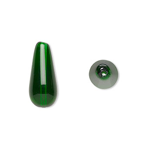Bead, Czech pressed glass, emerald green, 20x9.5mm teardrop. Sold per 15-1/2&quot; to 16&quot; strand, approximately 20 beads.