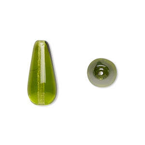 Bead, Czech pressed glass, olivine, 20x9.5mm teardrop. Sold per 15-1/2&quot; to 16&quot; strand, approximately 20 beads.