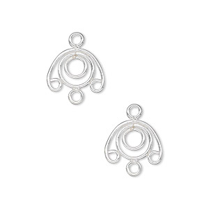 Drop, fine silver, 12x9mm wire circle with 3 loops. Sold per pkg of 2.