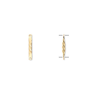 Link, gold-plated brass, 12x2mm twisted bar. Sold per pkg of 50.
