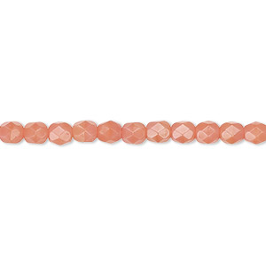 Bead, Czech fire-polished glass, opaque pink, 4mm round. Sold per 15-1/2&quot; to 16&quot; strand, approximately 100 beads.