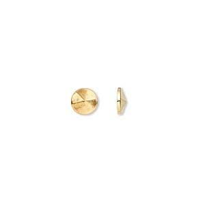 Rhinestud, gold-finished brass hot-fix, 6mm faceted flat round. Sold per pkg of 50.