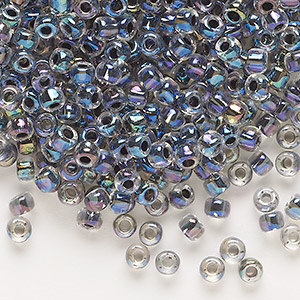 Seed bead, Dyna-Mites&#153;, glass, transparent rainbow inside peacock, #6 round. Sold per 40-gram pkg.