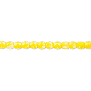 Bead, Czech fire-polished glass, opaque yellow, 4mm faceted round. Sold per pkg of 1,200 (1 mass).