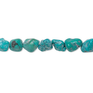 Bead, turquoise (dyed / stabilized), blue-green, mini to small nugget, Mohs hardness 5 to 6. Sold per 15-1/2&quot; to 16&quot; strand.