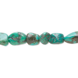 Bead, turquoise (dyed / stabilized), green, mini nugget, Mohs hardness 5 to 6. Sold per 15-1/2&quot; to 16&quot; strand.