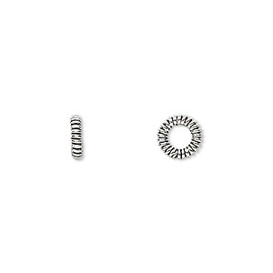 Bead, antiqued sterling silver, 7x2mm coiled rondelle with 4mm hole ...