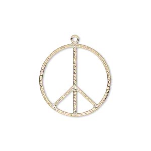 Charm, 14Kt gold-filled, 21mm textured peace sign. Sold individually.