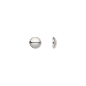 Rhinestud, silver-plated brass hot-fix, 6mm domed round. Sold per pkg of 50.