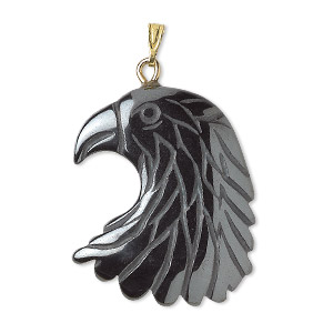 Pendant, Hemalyke&#153; (man-made) and gold-plated brass and steel, 29x25mm single-sided eagle head with closed loop. Sold per pkg of 2.