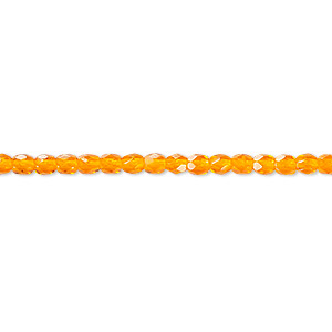 Bead, Czech fire-polished glass, orange, 3mm faceted round. Sold per 15-1/2&quot; to 16&quot; strand, approximately 130 beads.