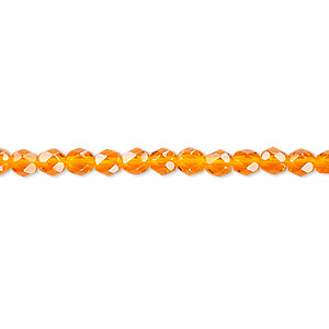 Bead, Czech fire-polished glass, transparent orange, 4mm faceted round. Sold per 15-1/2&quot; to 16&quot; strand, approximately 100 beads.