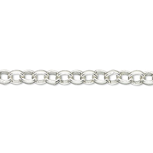 Chain, silver-plated brass, 5mm rolo. Sold per pkg of 5 feet.