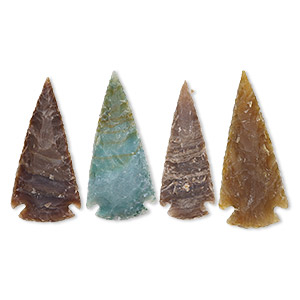 Focal, fancy jasper (natural), 2x1-1/4 to 2-1/2 x 1-1/2 inch hand-knapped arrowhead, B- grade, Mohs hardness 6-1/2 to 7. Sold per pkg of 4.