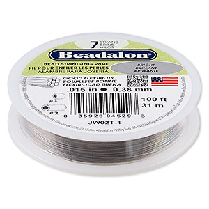 Wire, Beadalon&reg;, nylon and stainless steel, bright, 7 strand, 0.015-inch diameter. Sold per 100-foot spool.