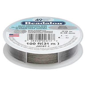 Wire, Beadalon&reg;, nylon and stainless steel, bright, 49 strand, 0.015-inch diameter. Sold per 100-foot spool.