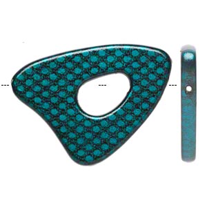 Bead, acrylic, turquoise blue and black, 49x42x37mm diagonally drilled open triangle with snakeskin design and 15x7mm center hole. Sold per pkg of 16.