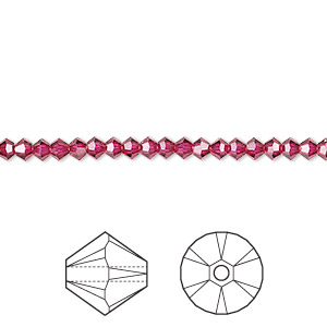 Bead, Crystal Passions&reg;, ruby, 3mm bicone (5328). Sold per pkg of 48.