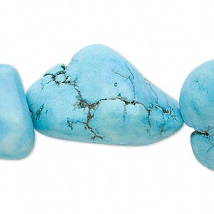 Bead, magnesite (dyed / stabilized), blue, medium to extra-large nugget, Mohs hardness 3-1/2 to 4. Sold per 15-inch strand.