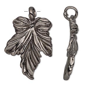 Pendant, gunmetal-plated pewter (tin-based alloy), 37.5x24.5mm single-sided leaf. Sold individually.
