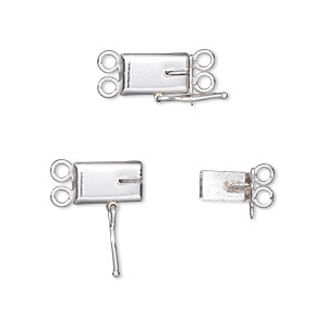 Clasp, 2-strand tab with safety, sterling silver, 10x6mm smooth rectangle. Sold individually.