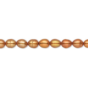 Pearl, cultured freshwater (dyed), saffron, 4-5mm rice, C grade, Mohs hardness 2-1/2 to 4. Sold per 16-inch strand.