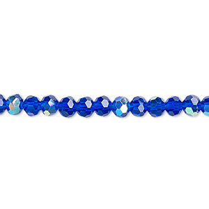 Bead, Celestial Crystal®, glass, 32-facet, cobalt AB, 4mm faceted round ...