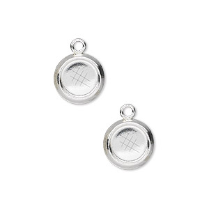 Drop, sterling silver, 10mm solid back round with 8mm round bezel cup setting. Sold per pkg of 2.