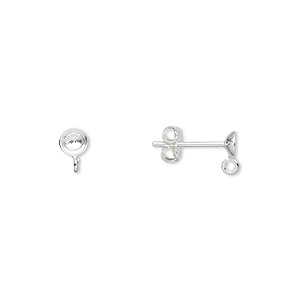 Earstud, sterling silver, 4mm cup with open loop, fits 4-6mm round bead ...