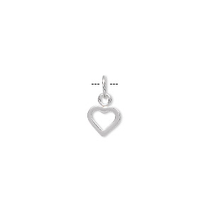 Charm, sterling silver, 7x6mm flat open heart. Sold per pkg of 6.