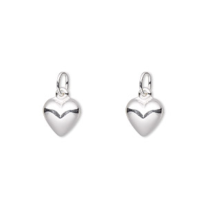 Charm, sterling silver, 8mm double-sided puffed heart. Sold per pkg of 2.