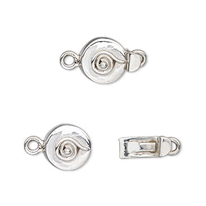 Clasp, tab, sterling silver, 10mm round with spiral. Sold individually.