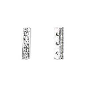Spacer bar, JBB Findings, sterling silver, 16x3.5mm 3-strand filigree rectangle. Sold individually.