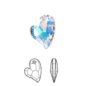 Drop, Crystal Passions&reg;, crystal AB, 17x13mm faceted asymmetrical heart pendant (6261). Sold individually.