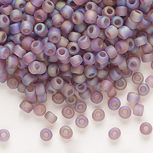 Seed bead, Dyna-Mites&#153;, glass, transparent frosted rainbow amethyst purple, #6 round. Sold per 1/2 kilogram pkg.