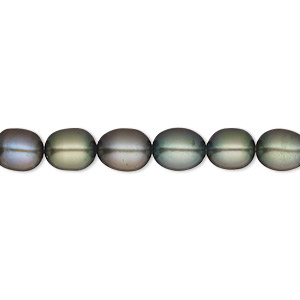 Pearl, cultured freshwater (dyed), green, 5-6mm rice, C- grade, Mohs hardness 2-1/2 to 4. Sold per 16-inch strand.