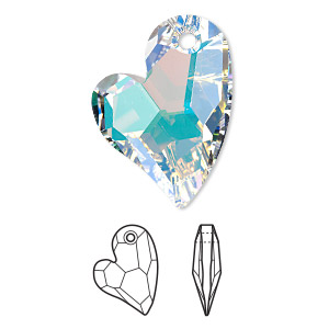 Focal, Crystal Passions&reg;, crystal AB, 36x26mm faceted asymmetrical heart pendant (6261). Sold individually.