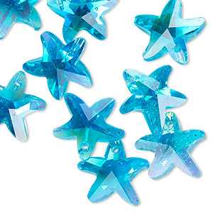 Drop, Celestial Crystal&reg;, light blue AB, 15x14mm faceted starfish. Sold per pkg of 10.