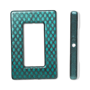 Bead, acrylic, turquoise blue and black, 51x34mm open rectangle with 31x14mm center opening and snakeskin design. Sold per pkg of 16.