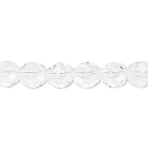 Bead, Czech fire-polished glass, clear, 8mm faceted round. Sold per 15-1/2&quot; to 16&quot; strand, approximately 50 beads.