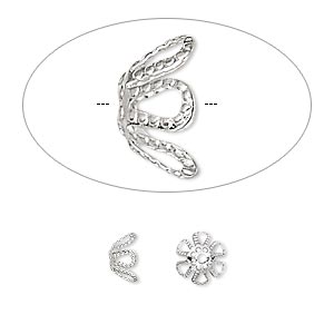 Bead cap, silver-plated brass, 7x4mm flower, fits 7-9mm bead. Sold per pkg of 100.