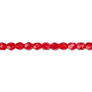 Bead, Czech fire-polished glass, translucent ruby red, 4mm faceted round. Sold per 15-1/2&quot; to 16&quot; strand, approximately 100 beads.