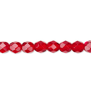 Bead, Czech fire-polished glass, transparent ruby red, 6mm faceted round. Sold per 15-1/2&quot; to 16&quot; strand, approximately 65 beads.