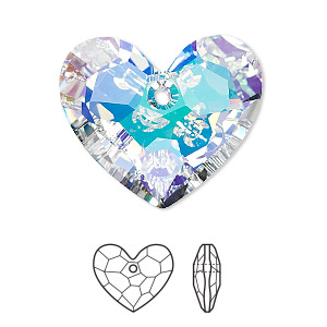 Drop, Crystal Passions&reg;, crystal AB, 28x23mm faceted honeycomb heart pendant (6264). Sold individually.