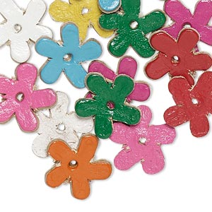 Component, leather (dyed), assorted colors, 13x13mm flower. Sold per pkg of 16.