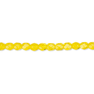 Bead, Czech fire-polished glass, transparent yellow, 4mm faceted round. Sold per 15-1/2&quot; to 16&quot; strand, approximately 100 beads.