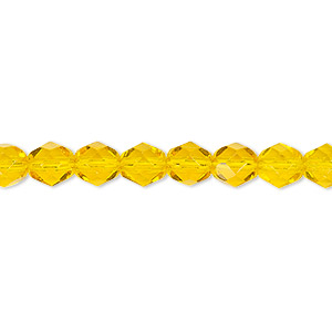 Bead, Czech fire-polished glass, transparent yellow, 6mm faceted round. Sold per 15-1/2&quot; to 16&quot; strand, approximately 65 beads.