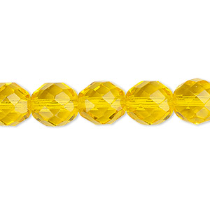 Bead, Czech fire-polished glass, transparent yellow, 10mm faceted round. Sold per 15-1/2&quot; to 16&quot; strand, approximately 40 beads.